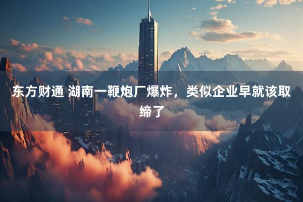东方财通 湖南一鞭炮厂爆炸，类似企业早就该取缔了